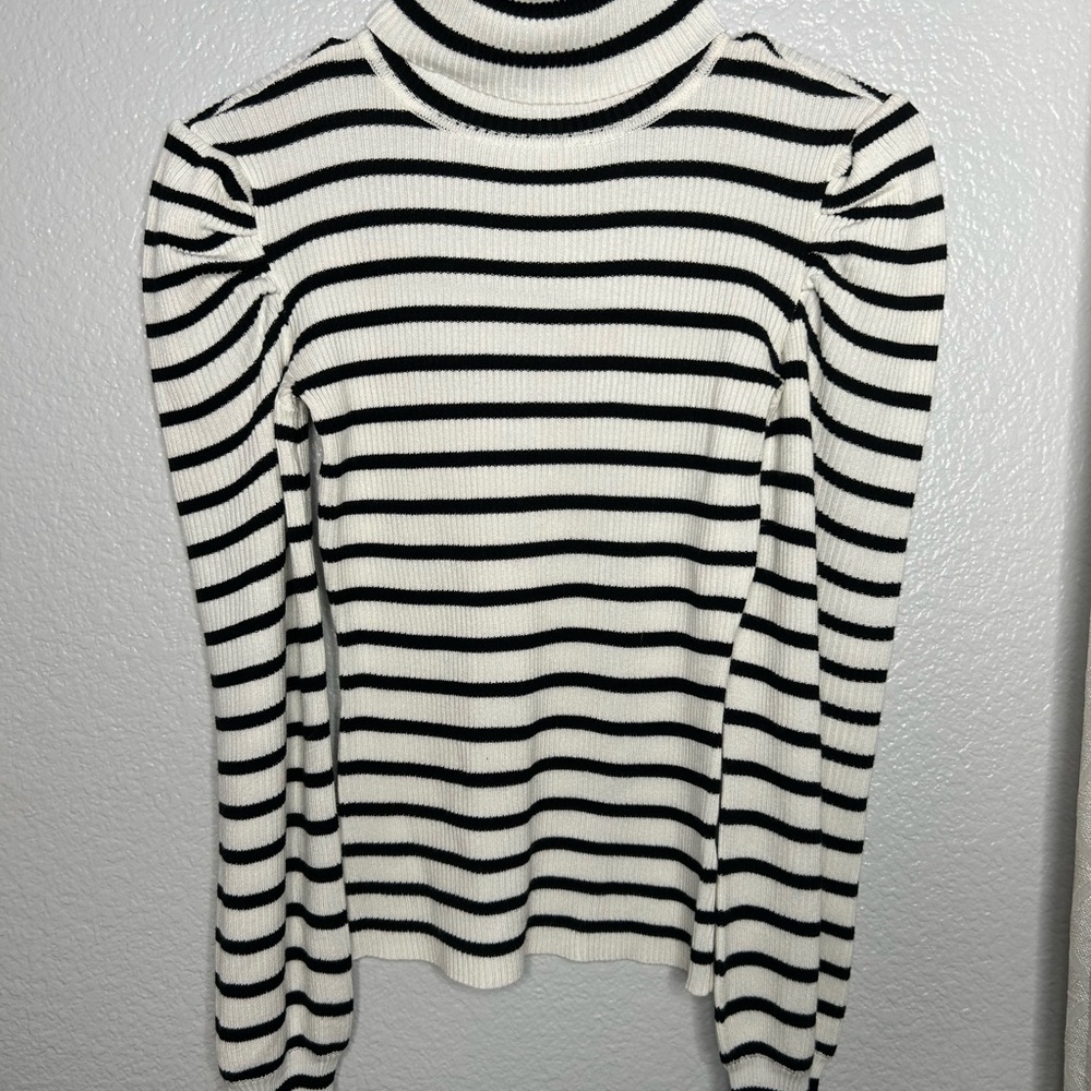 Striped Black and White Mockneck Top